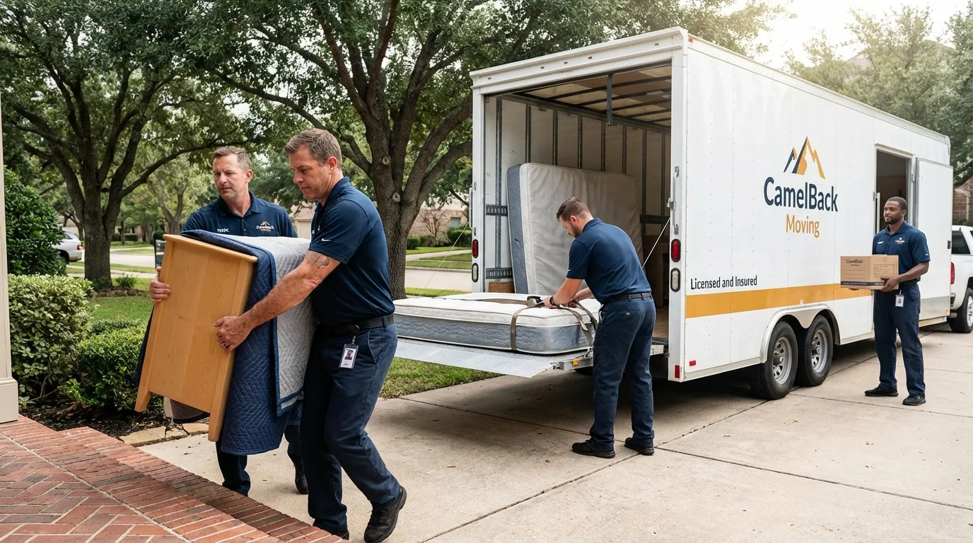 Crew loading residential truck for cross-state move from South Saint Paul, MN