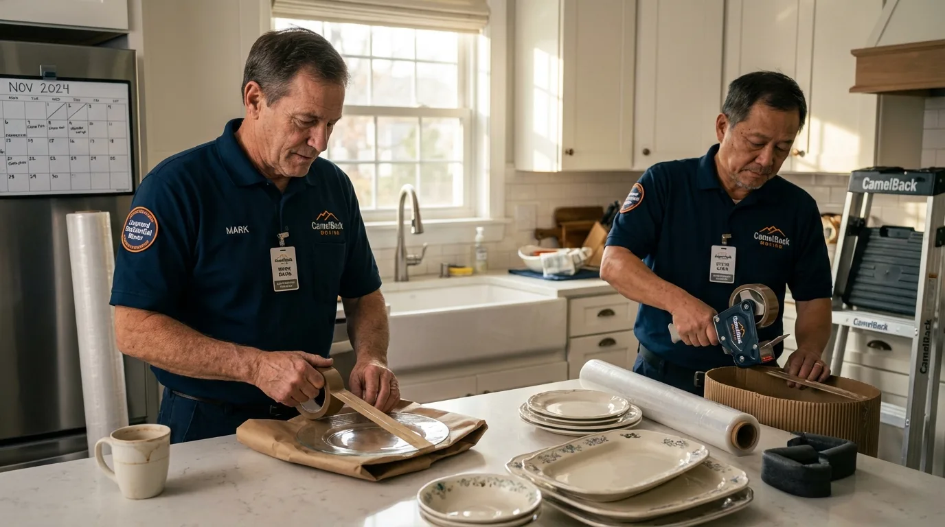 Professional crew packing kitchen dishware in South Saint Paul, MN